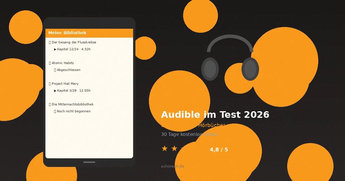 Audible Erfahrungen 2026 – Smartphone mit Audible-App und Kopfhörer auf einem Tisch