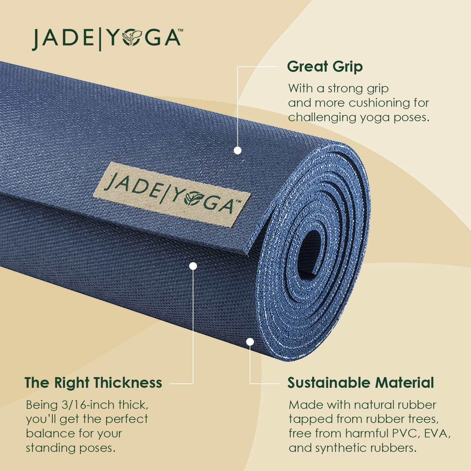 Jade Yoga Harmony Professional Yogamatte in Midnight Blue – aufgerollt mit Herstelleretikett
